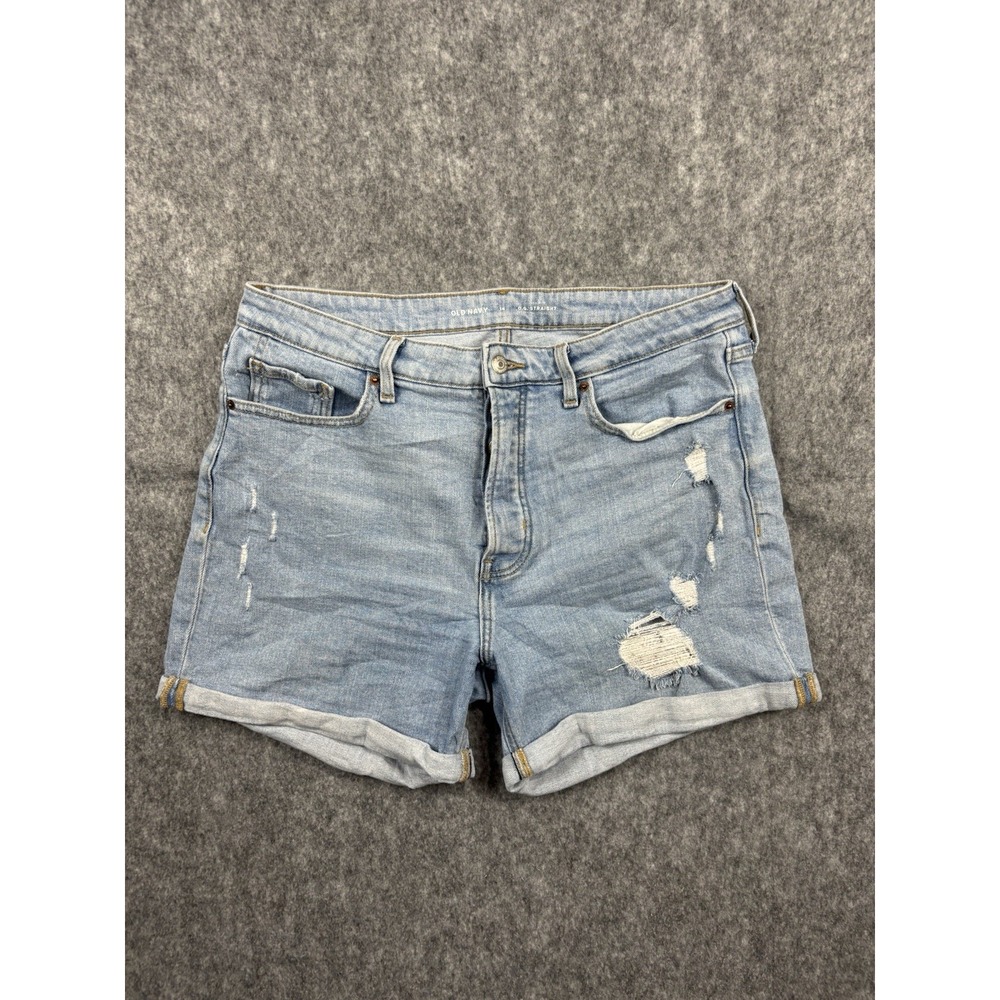 Old Navy Women's Light Wash High Rise OG Straight Distressed Denim Shorts Sz 14